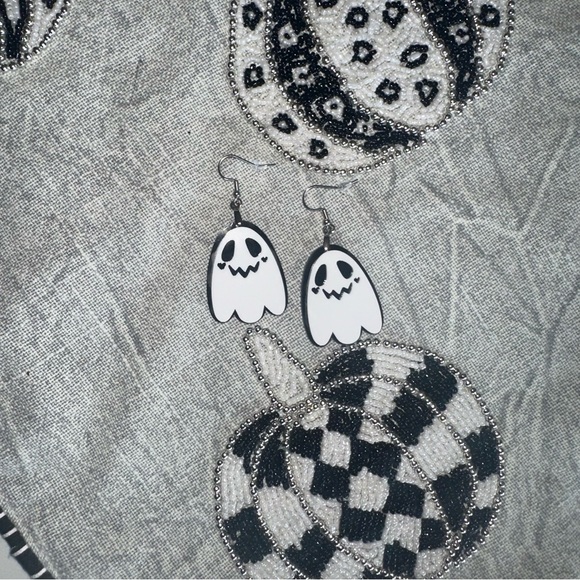 Halloween Fall Ghost 👻 Acrylic Stainless Steel Fish Hook Earrings Jewelry - Picture 7 of 11